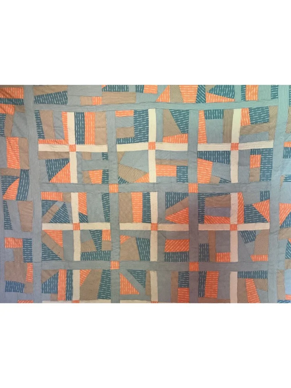 Vintage 1970's Polyester Strip Abstract Graphic Quilt Blanket Retro Style 98x94